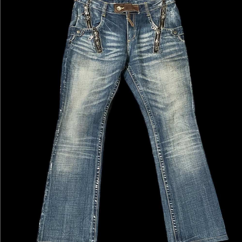 Semantic Design Flared Zipper Denim